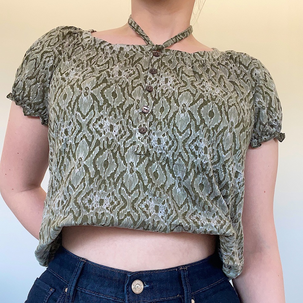 Green Smocked Hem Blouse